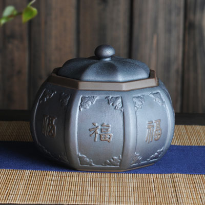 铁石釉六面福茶叶罐